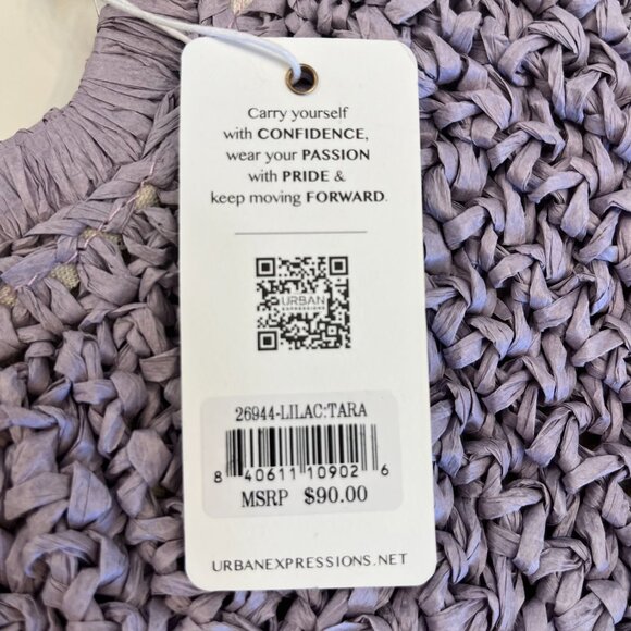 Urban Expressions- Tara Tote- Half Moon Straw Bag - Lilac - NWT - Picture 9 of 9